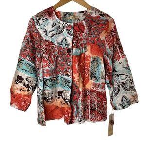 NWT Boho Womens Choices Blouse Multicolor Button Close Sz Small Shirt